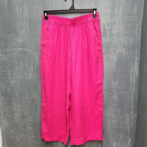 Tahari 100% Linen Tropical Pink Wide Cropped Leg Pants Size Large - Picture 1 of 9